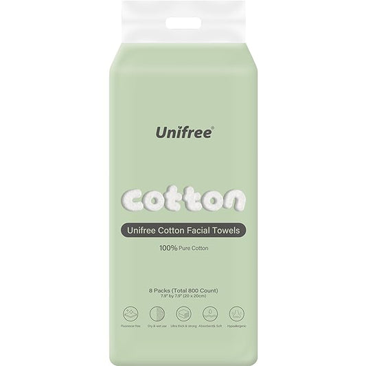 Unifree Facial Tissues I Dry Wipes I Makeup Remover, 8-pack Value Pack, 800 Count