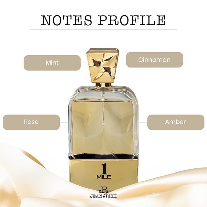 Jean Rish 1 Mile Pour Homme Eau De Toilette - Perfume for Men (3.4 Fl Oz / 100ml) with Blood Mandarin, Mint & Amber Notes - Long Lasting and Luxury Fragrance