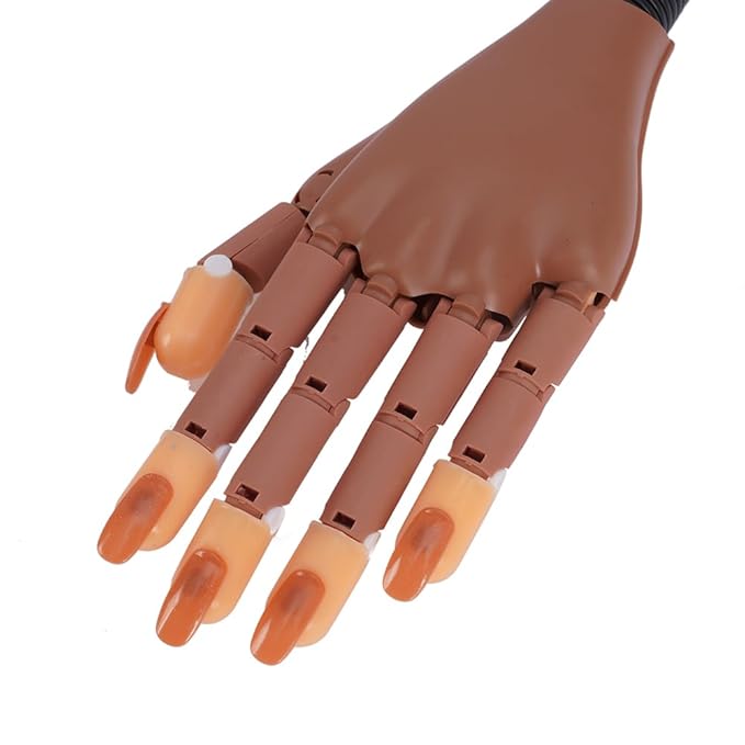 Practice Hand For Acrylic Nails Adjustable Flexible Nail Practice Hands Training Movable Nail Manicure Hand with 300 transparent tips and 1pc File 1pc Brush 1 pc Nail Buffer and 1 pc Clipper