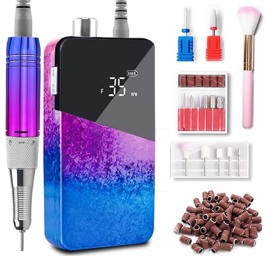 Professional Nail Drill, Lumcrissy 35000RPM Professional Nail File Machine, Rechargeable Efile for Acrylic Gel Nails with Ceramic Drill Bits Set& Sanding Bands for Manicure Salon Home Use