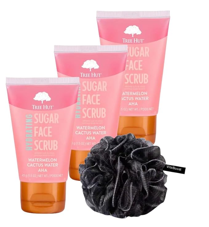 Watermelon & Cactus Hydrating Face Scrub – 1.5 fl oz, Deep Pore Cleanser with AHA, Exfoliates Skin & Impurities, Vegan & Free of Parabens & Sulfates, VitaBoost™ Loofah (Pack of 3, Watermelon & Cactus)