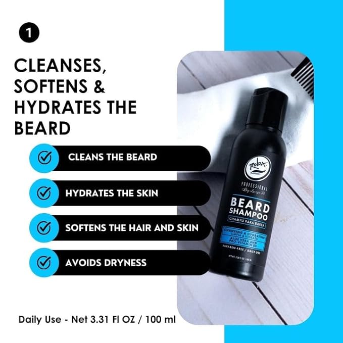 Rolda Beard Care Kit For Men - Beard Grooming Set Includes Beard Shampoo, Beard Conditioner, After Shave, Beard Oil, And Mixed Boar Hair Beard Brush - Beard Care For Sensitive Skin
