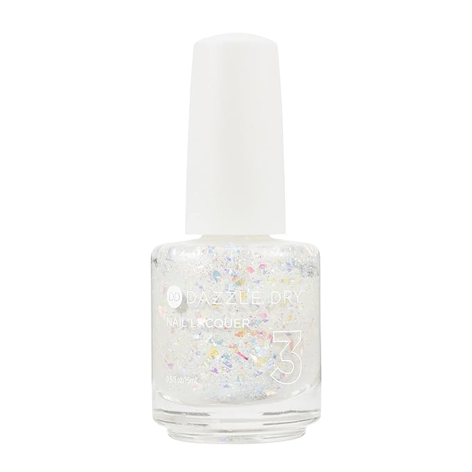 Dazzle Dry Nail Lacquer (Step 3) - Cold As Ice - An iridescent white sheer glitter. (0.5 fl oz)