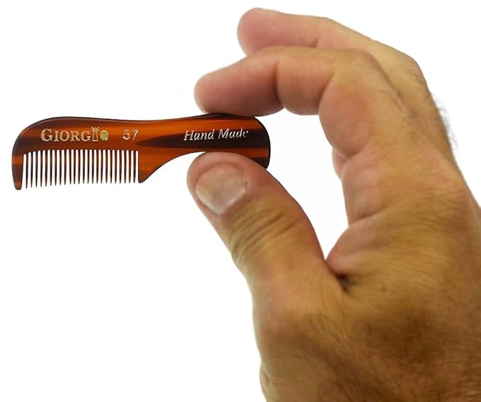 Giorgio G57 Extra Small 2.75 Inch Men's Fine Toothed Beard and Mustache Comb for Facial Hair Grooming and Styling. Wallet Pocket Comb Handmade of Quality Durable Cellulose, Saw-Cut and Hand Polished