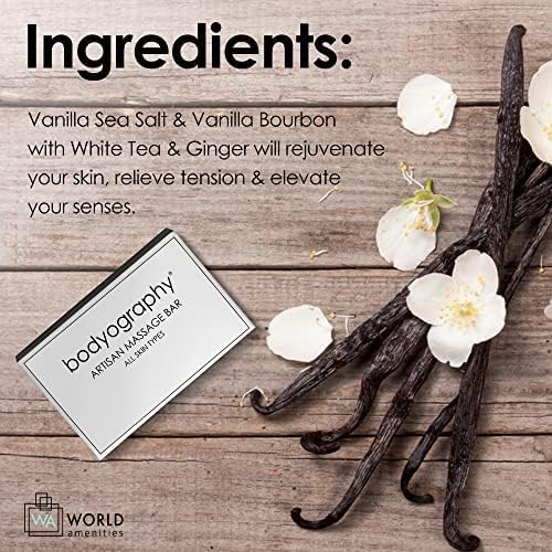 Bodyography Blanc - Bulk Artisan Massage Bar | 1.8 oz | Vanilla White Tea, Mini Travel Size Toiletries (100% Recyclable)| Individually Boxed Hotel Amenities, Suitable for All Skin