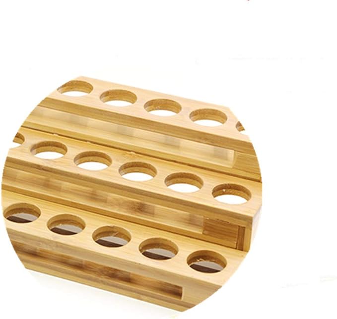 Pure Vie 3 Tier Essential Oil Bottles Wooden Storage Display Stand Travel Display Presentation Holder, Cosmetic Aromatherapy Organizer Rack Nail Polish Fragrance Container - Holds 18 Slots (30 ml)