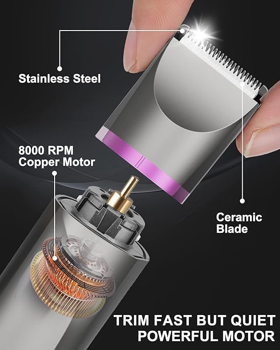 Hair Trimmer for Women Waterproof Bikini Trimmer Electric Shaver for Pubic Hair Legs Arms Removal Personal Trimmer with Snap-in Ceramic Blades IP7X Washable Head,Wet and Dry Use