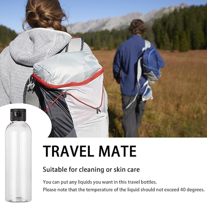 38 Pcs Plastic Travel Bottles, Refillable Squeeze Travel Containers, Bottles with Black Disc Top Flip Caps for Travel, 6.7 oz Clear Plastic Empty for Travel, Shampoo, Hand cream, Toiletries Liquid