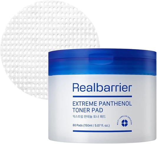 Real Barrier | Extreme Panthenol Facial Toner Pad | Korean Skincare Toner Pad | Exfoliating for Dead Skin | Ceramide Skin Barrier Repair | Soothing Cotton Pads for Sensitive Dry Skin | 80 Pads