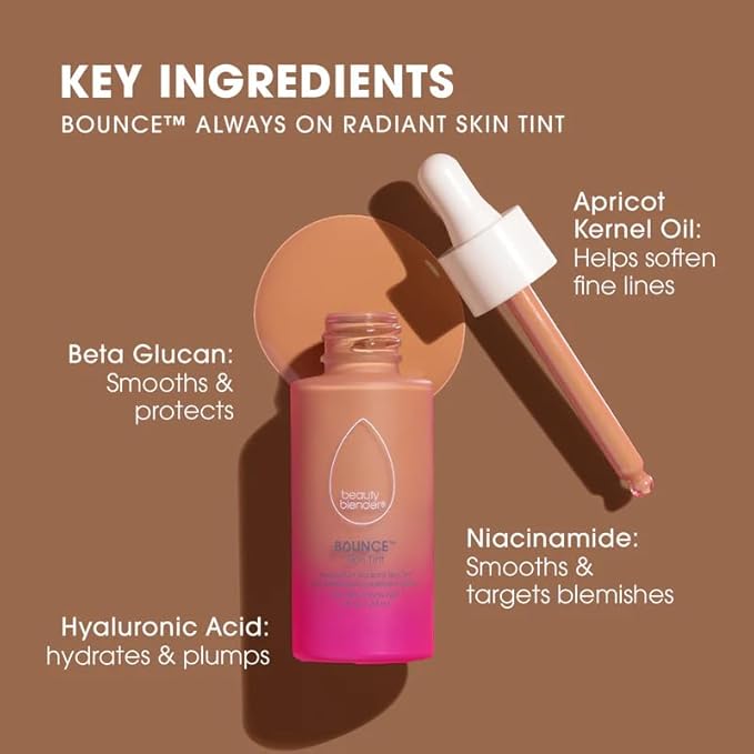 Beautyblender 12-Hour Always on Radiant Skin Tint, Breathable Serum Foundation Stays Put for All Day Long Wear, Infused with Hyaluronic Acid & Niacinamide, Tan 3