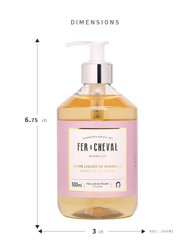 Fer à Cheval Fig Leaves Marseille Liquid Soap | Argan & Coconut Oil Blend, Gentle Hydration, SLS-Free, 97% Natural - Duo Set, 500ml / 16.9 f oz