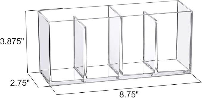 Amazing Abby - Glamour - 2-Pack Acrylic 4-Compartment Makeup Organizer, Transparent Plastic Makeup Brush Holder, Perfect Bathroom Vanity Storage Solution for Makeup Brushes, Eyebrow Pencils, and More