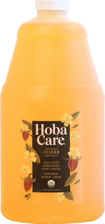 HobaCare 100% Pure, Unrefined Organic Jojoba Oil for Skin & Nails - Moisturizing Body Oil & Face Moisturizer for Dry Skin - Natural Treatment for Hair & Beard Care (64 fl oz)