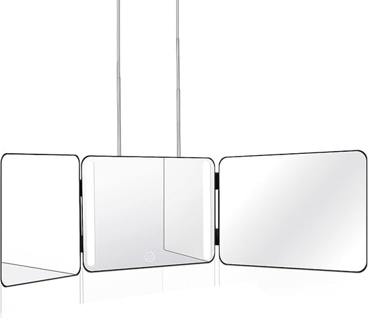 JANMPASK LED 3 Way Mirror for Self Cutting Mirror Vanity Barber Supplies Accessories 360 Makeup Mirror with Light Trifold to See Back of Head