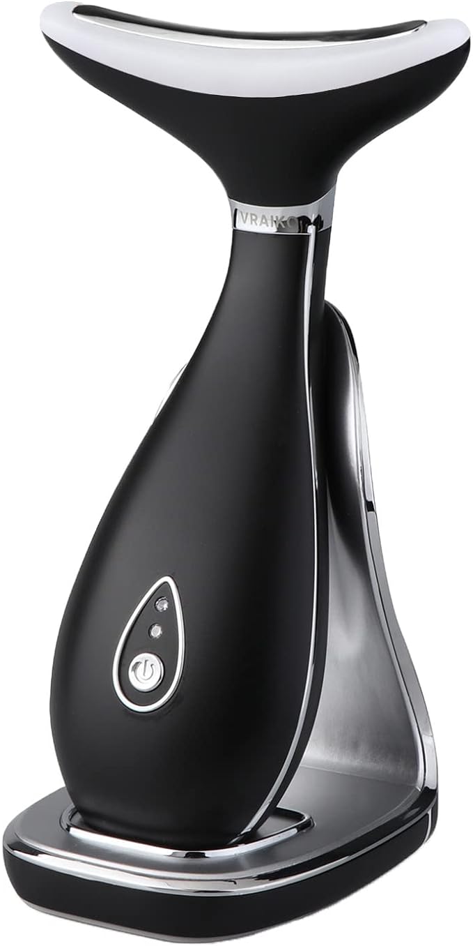 Lily Neck Face Massager, Face Sculpting Tool, Skin Rejuvenation Device with Thermal, Triple Action LED and Vibration, for Anti-Aging, Lifting and Tightening Sagging Skin (Frosted Black)