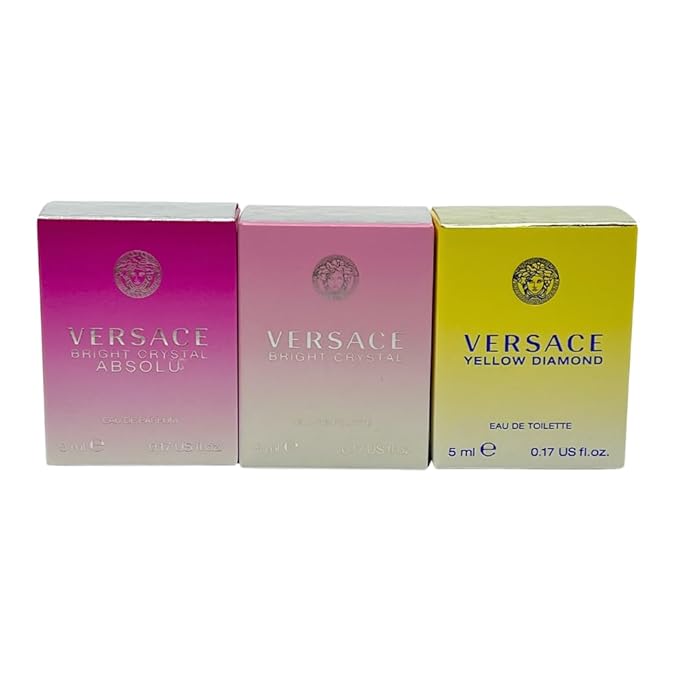 Versace 3-piece Miniatures Fragrance Collection - Bright Crystal Absolu, Bright Crystal, Yellow Diamond - Gift set for Women 0.17 fl oz each