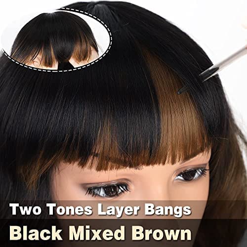 AISI HAIR Ombre Brown Short Wavy Bob Wigs with Bangs for Women Ombre Brown Wavy Wig Natural Looking Resistant Fiber Synthetic Hair for Daily