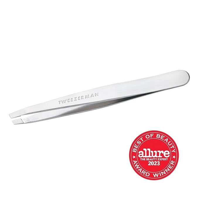 Tweezerman Stainless Steel Slant Tweezer - Eyebrow Tweezers for Women and Men (Platinum Silver)
