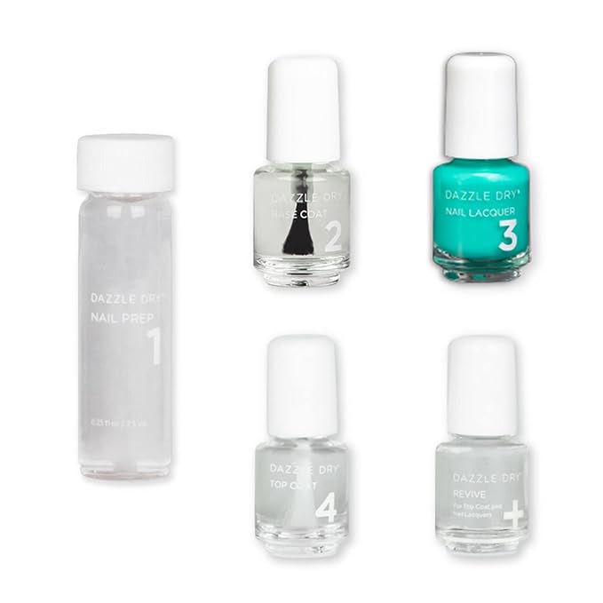 Dazzle Dry Mini Kit 4 Step System - Palm Springs, a mid-century modern deep seafoam green. Semi-sheer cream. (5 Piece Kit / 5 Manicures)