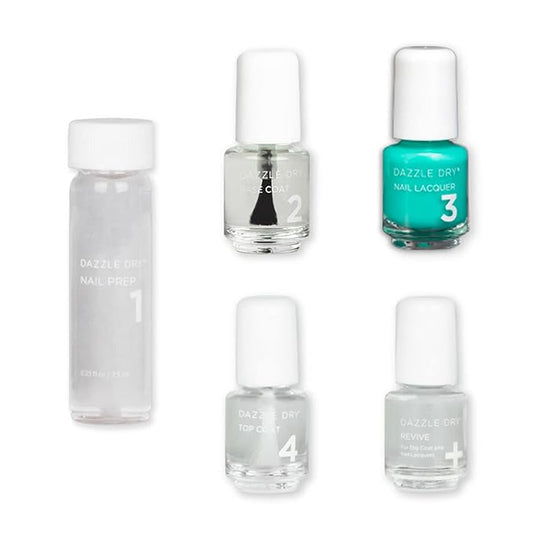 Dazzle Dry Mini Kit 4 Step System - Palm Springs, a mid-century modern deep seafoam green. Semi-sheer cream. (5 Piece Kit / 5 Manicures)