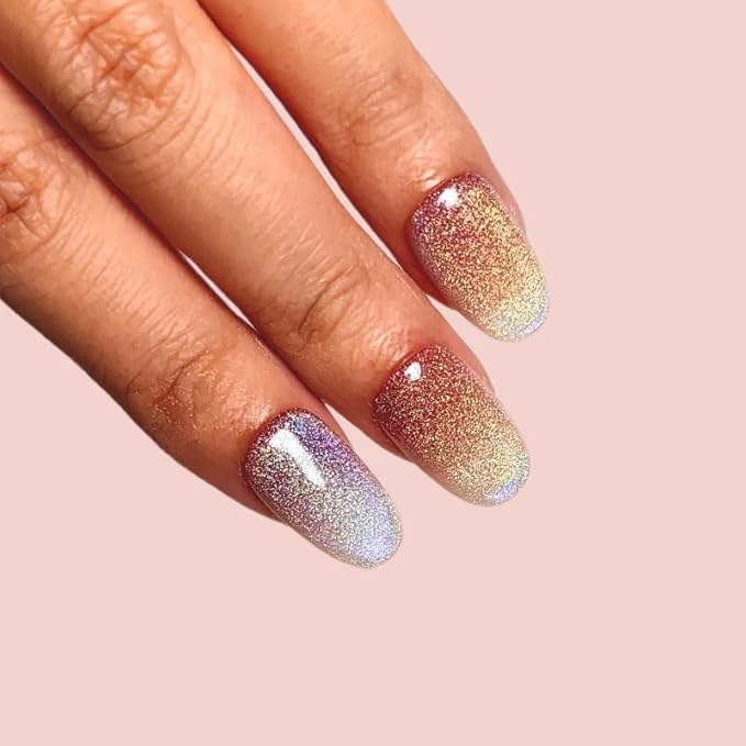 Press on Nails Handmade Nails 3D Press on Nails Short Medium Oval Almond Nails Fake Nails Glitter Cat Eye Nails Gel Nails Durable Reusable False Nails 10 Pcs (Dream Dazzle, M)