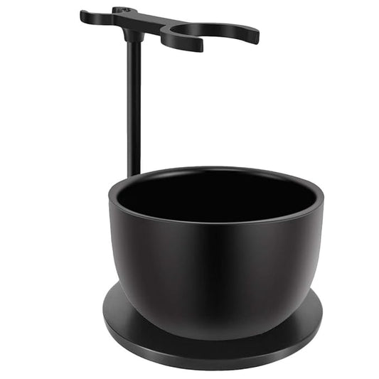 Deluxe Heavyweight Black Shaving Brush Razor Stand with Stainless Steel Soap Bowl Set,Dad Gifts,boyfriend Gifts,Husband Gifts for Him