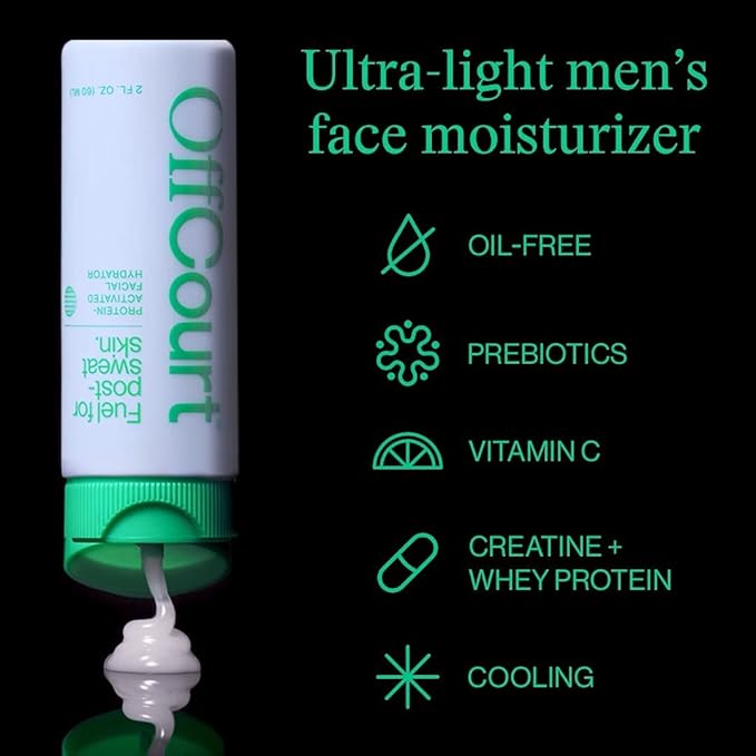 OffCourt Face Moisturizer for Men - Light, Non-Greasy, Oil-Free Men’s Face Lotion with Prebiotics and Vitamin C - Hydration and Firmness for All Skin Types (2oz, 2 Pack)