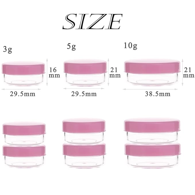 ZEJIA 5 Gram Sample Containers with Lids, Mini Makeup Containers, Empty Plastic Travel Cosmetic Containers with Labels(100 Count, Pink Lid)