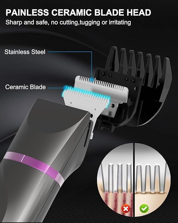 Hair Trimmer for Women Waterproof Bikini Trimmer Electric Shaver for Pubic Hair Legs Arms Removal Personal Trimmer with Snap-in Ceramic Blades IP7X Washable Head,Wet and Dry Use