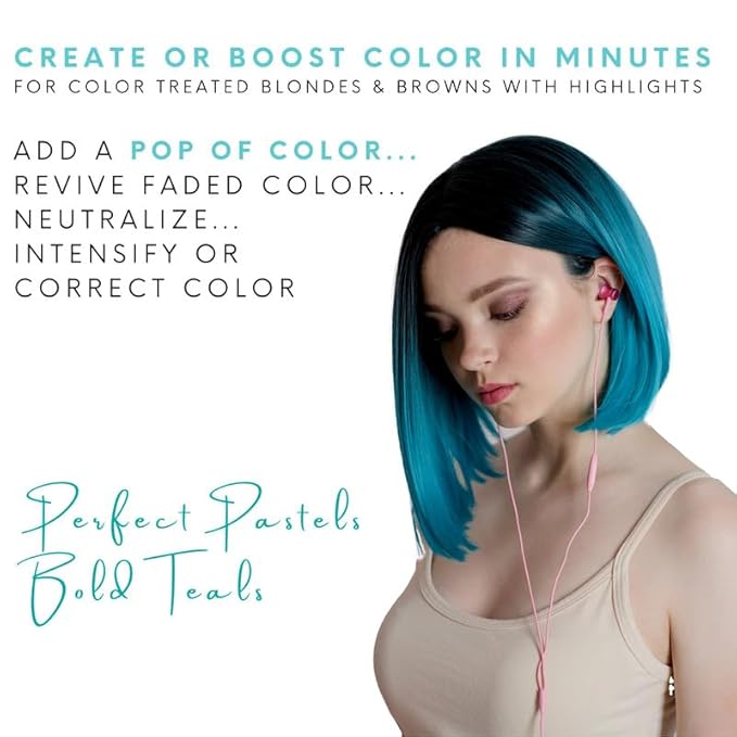 Watercolors by Tressa INTENSE 3-in-1 Color Depositing Shampoo, Semi Permanent Hair Color, Hair Dye Shampoo for Curly, Dry, and Normal Hair, 8 fl oz - TEAL