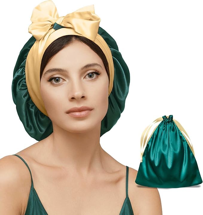 100% Mulberry Silk Bonnet for Sleeping Women with Curly Hair - Short Long Hair Bonnet for Sleeping - Alternative to Double Layer Satin Bonnet with Tie Band - Mothers Day Gifts Hair Wrap for Sleep
