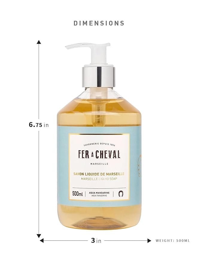 Fer à Cheval Savon Liquide De Marseille Soap, Luxury Hand Soap Savon De Marseille Soap, Aqua Tangerine, 500ml/16.9fl oz