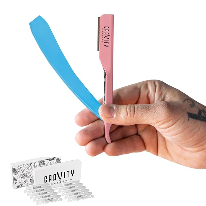 Professional Straight Razor - Ultra Exposed Straight Razor Kit with 10 Gravity Premium Blades, 2mm Exposed (Spun Sugar)