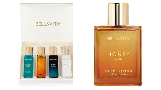 Women's Perfume Gift Set (4 x 0.68 fl. oz. & 3.4 fl. oz.) | Includes Honey Oud, Skai, Fresh, White Oud | Perfect for Men & Women | Woody, Floral, Sweet & Spicy Scents for Gifting & Daily Wear