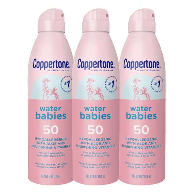 Coppertone WaterBabies Baby Sunscreen Spray SPF 50, Spray On Sunscreen for Babies, Water Resistant, Pediatrician Recommended, 6 Oz, Pack of 3