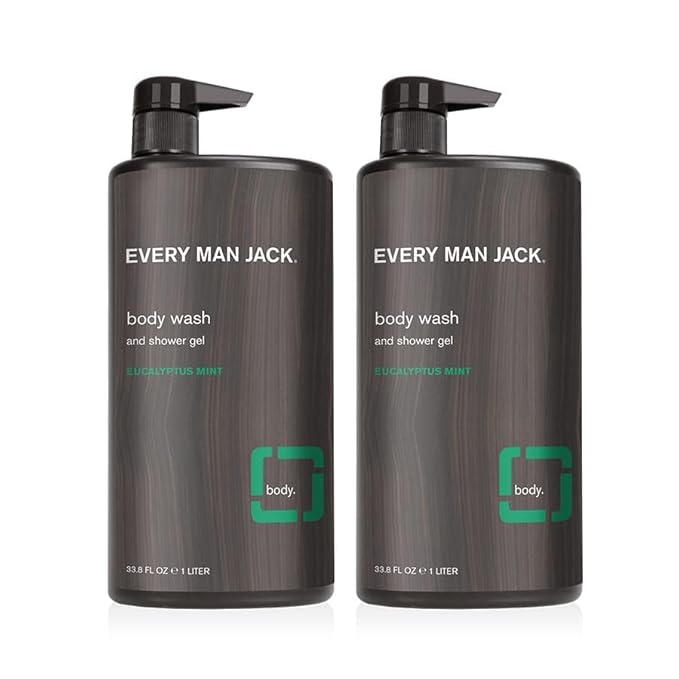 Every Man Jack Eucalyptus Mint Mens Body Wash for All Skin Types - Cleanse, Nourish, and Hydrate Skin with Naturally Derived Ingredients - Paraben Free, Phthalate Free, Dye Free - 33.8oz - 2pack