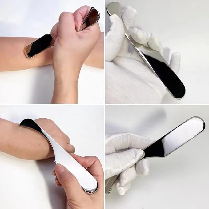 LONGEST Muscle Scraper Tool Scar Tissue Massage Tools Stainless Steel IASTM for Physical Therapy & Plantar Fasciitis (Set 4), Silver, (Set A3)