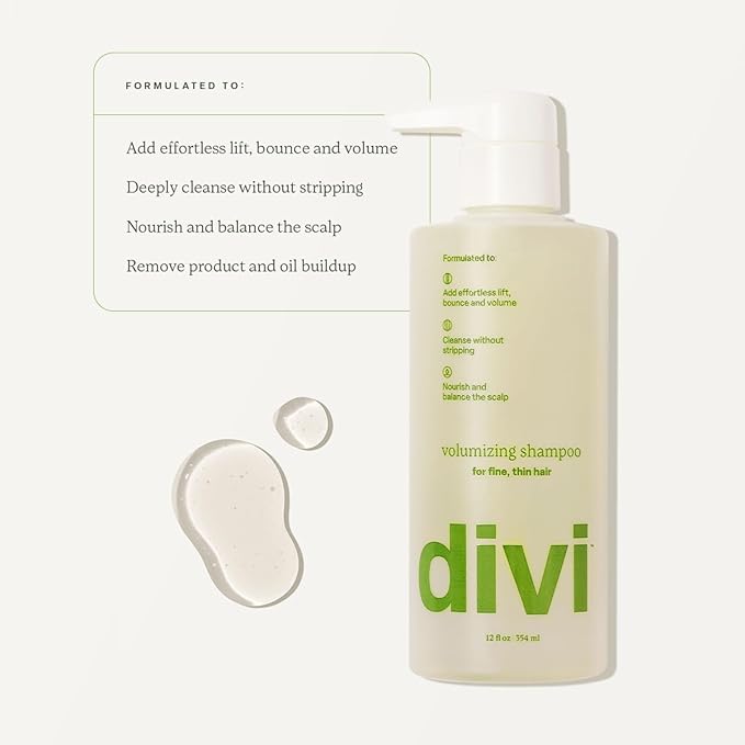 Divi Volumizing Shampoo and Conditioner Set for Women and Men - Lightweight Hair Care Duo for Fine and Thinning Hair - Adds Volume, Lift, and Bounce - Strengthens and Nourishes Hair, 2 x 12 Fl Oz