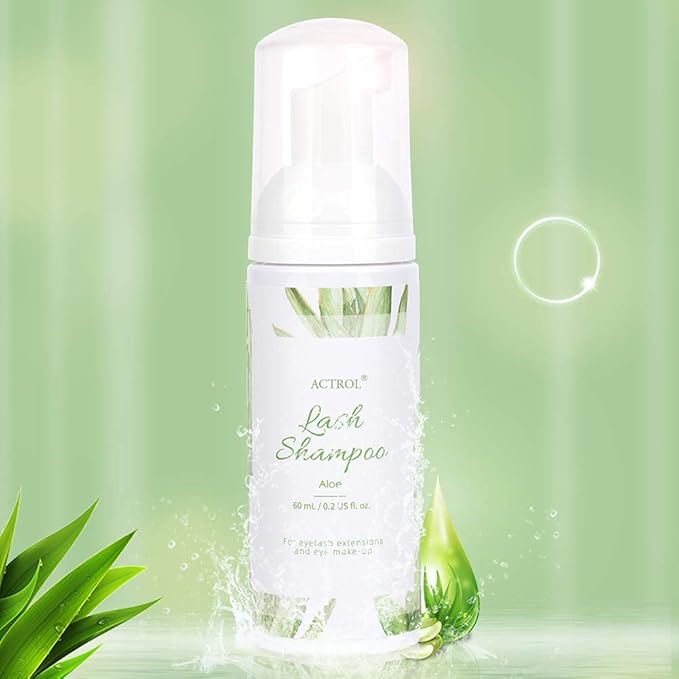 Eyelash Extension Cleanser 60ML Natural Lash Extension Shampoo Aloe Professional Eyelid Foaming Cleanser Paraben & Sulfate Free Non-lrritating with Salon and Home Care