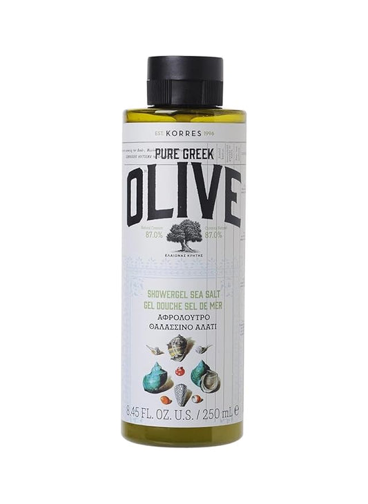KORRES Olive Oil Shower Gel for Dry Skin, Moisturizing Body Wash Cleanser Made with Pure Greek Olive Oil, Hydrating and Nourishing Bath Soap for Smooth, Supple Skin, Sea Salt Scented, 8.45 fl oz