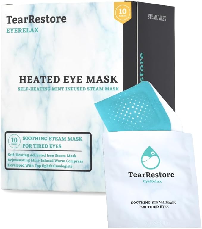 TearRestore Stye Eye Treatment | EyeRelax Heated Eye Mask, Mint-Infused Steam Warm Compress for Dry Eyes, Self-Heating Moist Heat Eye Compress, Blepharitis Treatment, Eye Mask for Dry Eyes (10 Count)