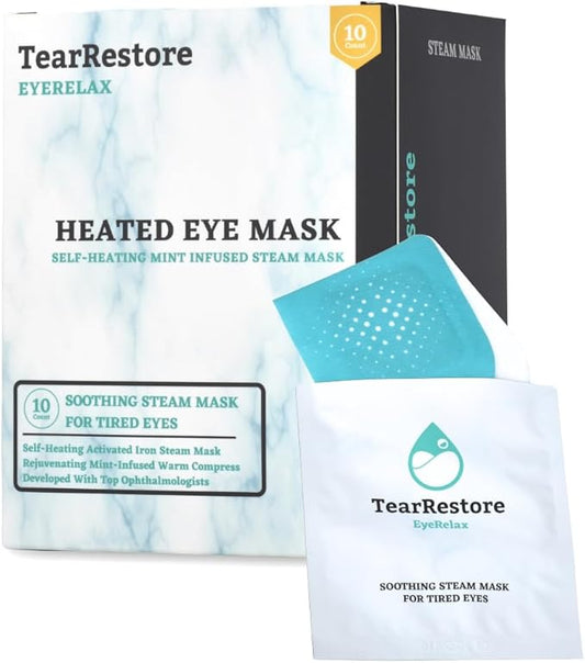 TearRestore Stye Eye Treatment | EyeRelax Heated Eye Mask, Mint-Infused Steam Warm Compress for Dry Eyes, Self-Heating Moist Heat Eye Compress, Blepharitis Treatment, Eye Mask for Dry Eyes (10 Count)