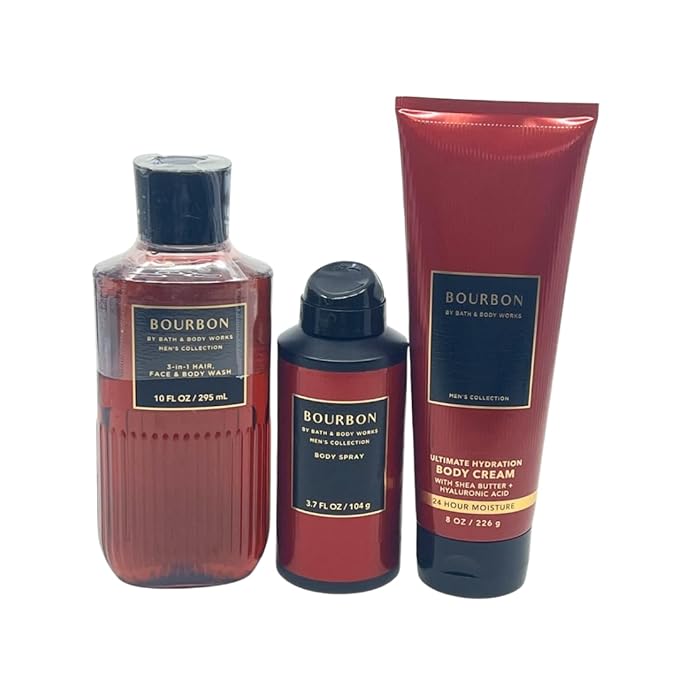Bath & Body Works Bourbon for Men 3pc Gift Pack - Holiday - Wash, Cream, Spray