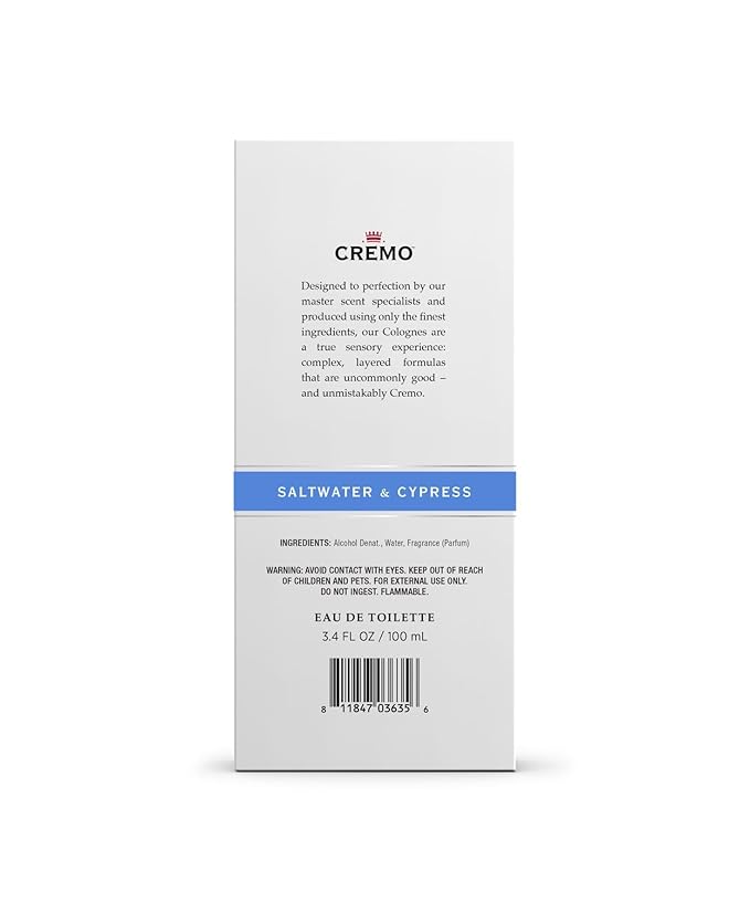 Cremo Saltwater Cypress Cologne Spray, A Lively Blend of Sea Spray, Green Mango and Coastal Cypress, 3.4 Fl Oz