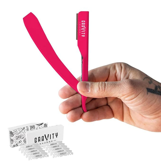 Professional Straight Razor - Ultra Exposed Straight Razor Kit with 10 Gravity Premium Blades, 2mm Exposed (Panthera)