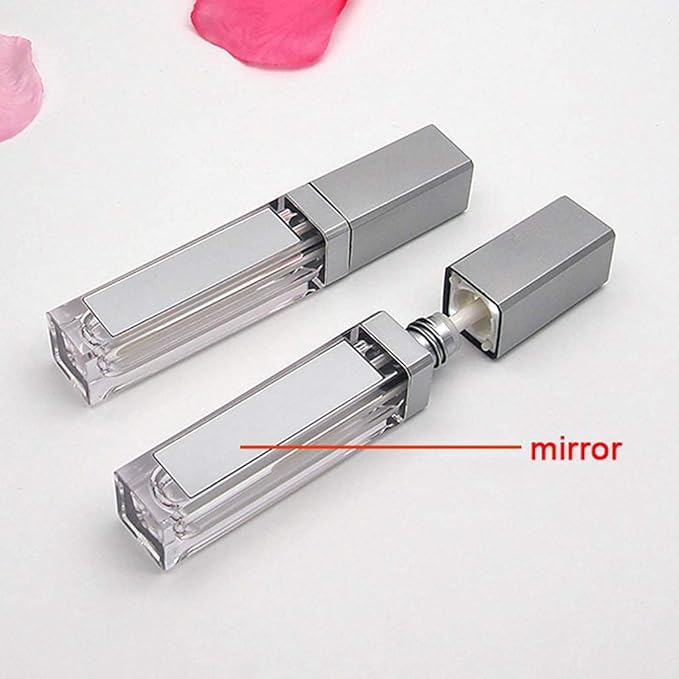 10 Pcs 7.5ml Plastic Square Clear Lip Gloss Tubes Vials with Mirror LED Light Lip Glaze Tube Bottles Refillable Makeup Lipstick Tube DIY Cosmetic Container Travel for Woman Girl(Silver)