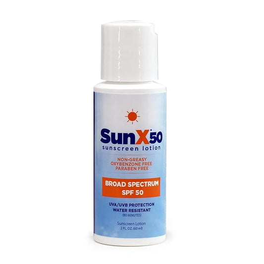 CoreTex Sun X 50 SPF Broad Spectrum Sunscreen Lotion - 2oz Bottle of Paraben, Oxybenzone, Octinoxate, & Oil Free Sunscreen - No White Cast and Water & Sweat Resistant Up to 80 Minutes