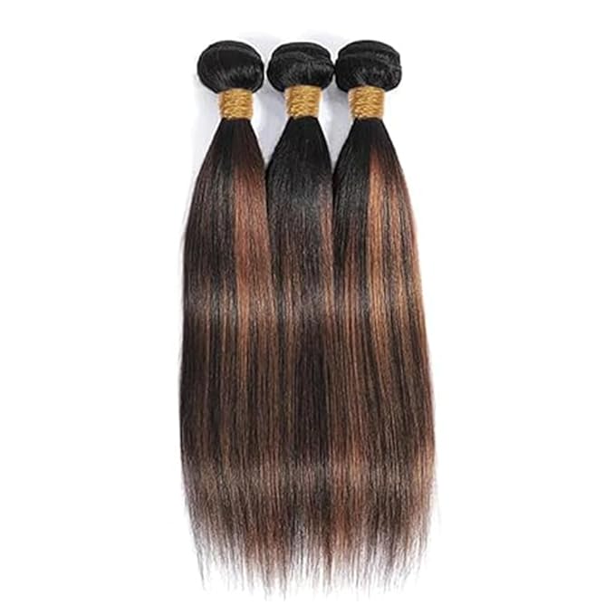 Highlight Human Hair P1B/30 Straight Bundles Two Tone Black Mixed With Light Brown Straight Bundles Brazilian Human Hair Weave Soft and Silky for Black Women 22 24 26 Inch