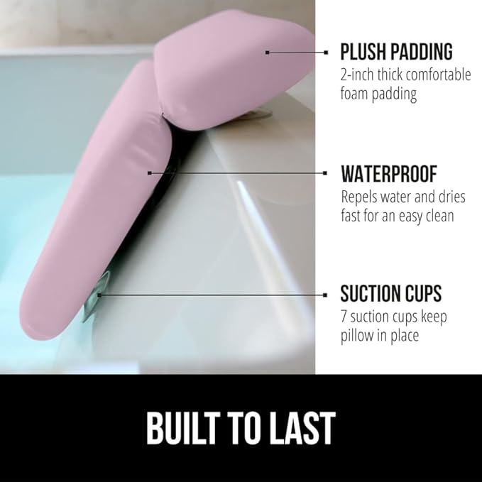 GORILLA GRIP Bath Pillow for Tub, Improved Suction Cups, Luxury Bathtub Pillows, Headrest for Neck and Back Support, Relaxing Home Spa, Hot Tubs and Bathroom Essentials, Gifts for Women, 2 Panel Pink