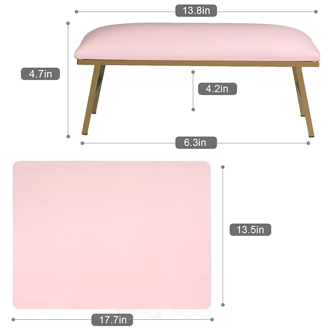 Arm Rest for Nails, Nail Arm Rest for Nail Tech with Microfiber Leather Nail Table Mat, Manicure Hand Rest Stand Nail Art Accessories Tool for Nails Tech（Pink）